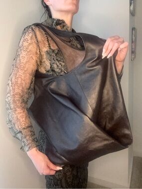 Oversized Dark Brown Leather Tote